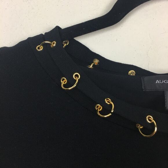 August Silk Knits Stretch Blouse Size Medium Black Ribbed Gold Grommet NWT $48 - Picture 4 of 11